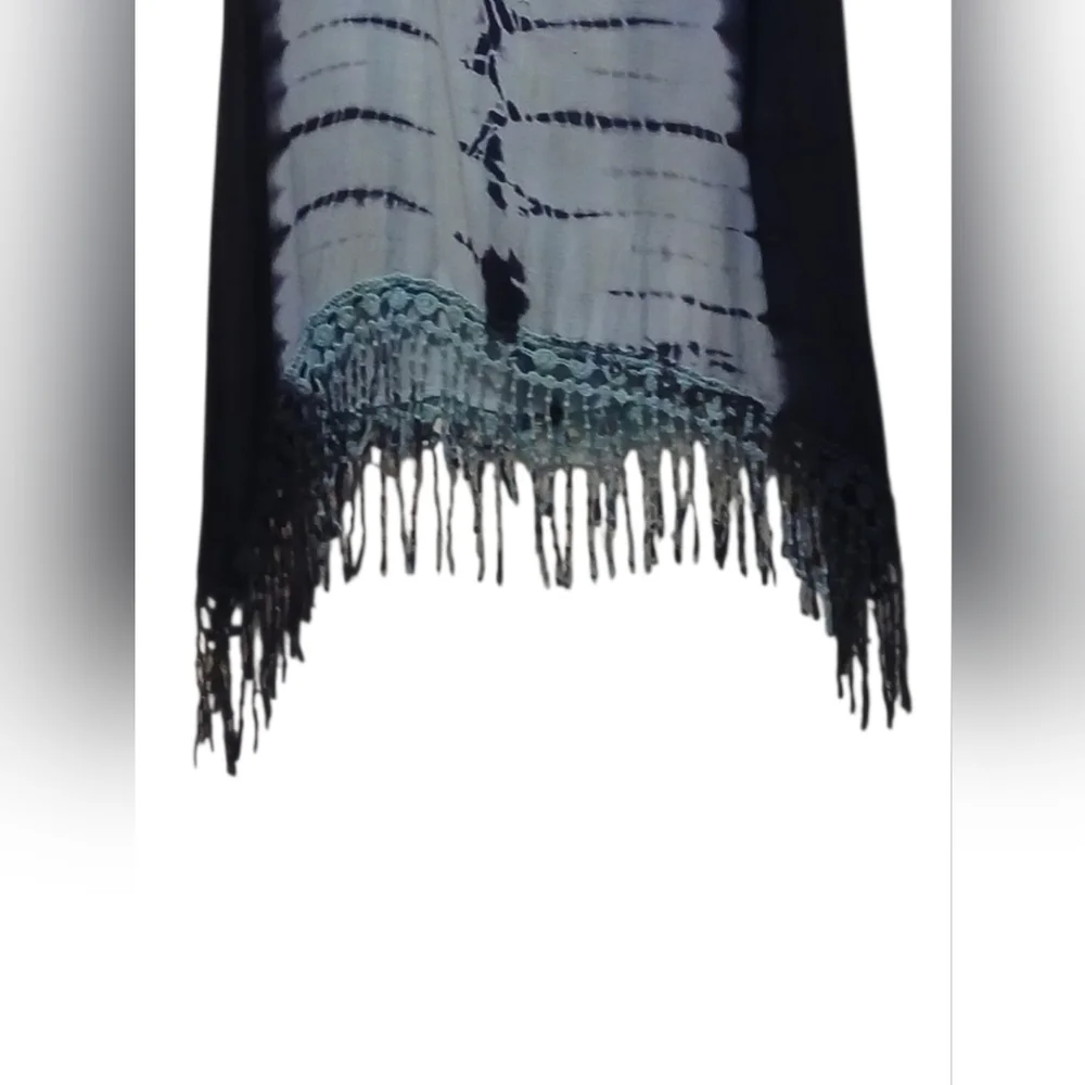 Blue Island - NWOT Hi/Lo Tie-Dye Beach Dress W/Crochet Fringe, Criss Cross Back - Picture 5 of 8
